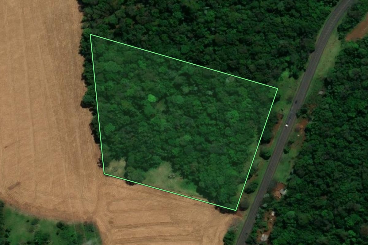 Imagem de satélite do imóvel rural em Coronel Vivida (PR), com o contorno declarado no CAR desenhado por cima.
