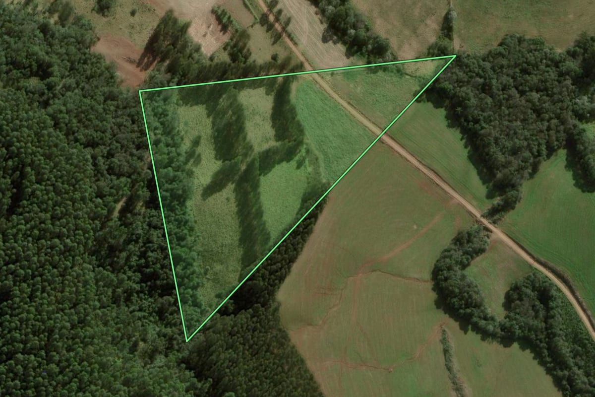 Imagem de satélite do imóvel rural em Coronel Vivida (PR), com o contorno declarado no CAR desenhado por cima.