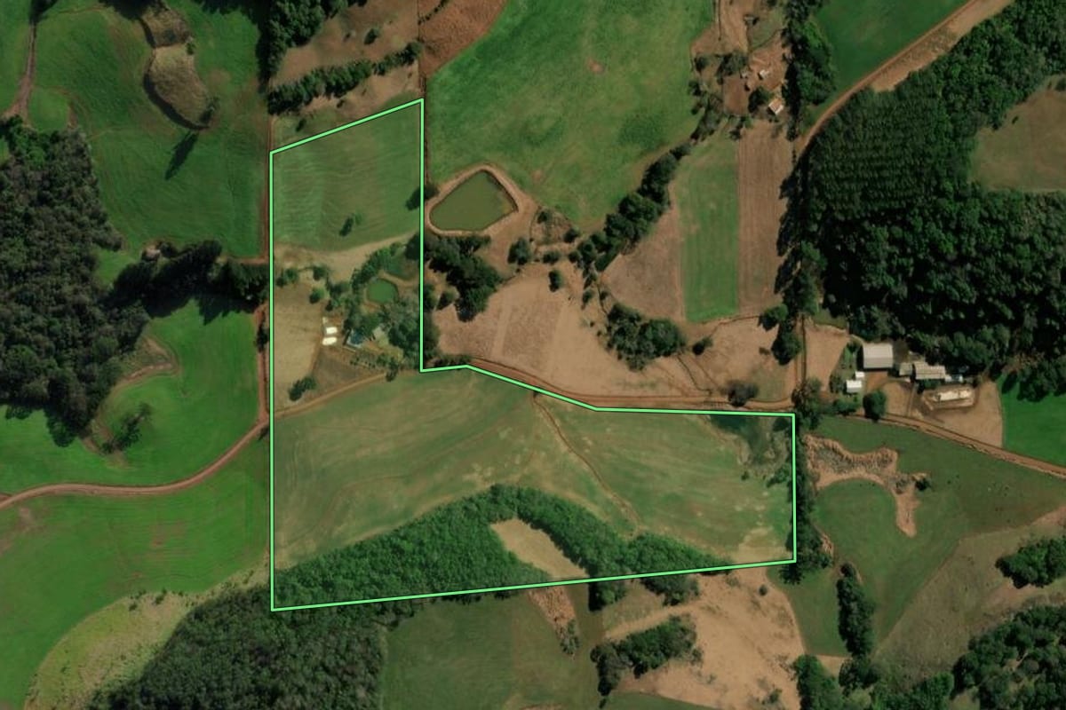 Imagem de satélite do imóvel rural em Coronel Vivida (PR), com o contorno declarado no CAR desenhado por cima.