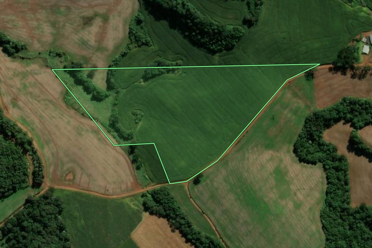 Imagem de satélite do imóvel rural em Coronel Vivida (PR), com o contorno declarado no CAR desenhado por cima.