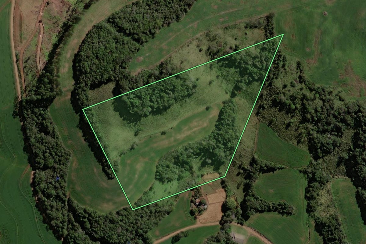 Imagem de satélite do imóvel rural em Coronel Vivida (PR), com o contorno declarado no CAR desenhado por cima.