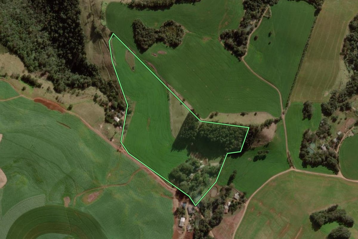 Imagem de satélite do imóvel rural em Coronel Vivida (PR), com o contorno declarado no CAR desenhado por cima.