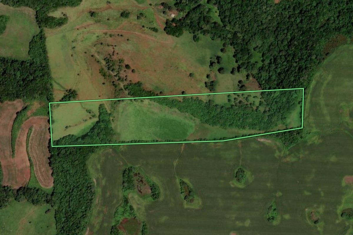 Imagem de satélite do imóvel rural em Coronel Vivida (PR), com o contorno declarado no CAR desenhado por cima.