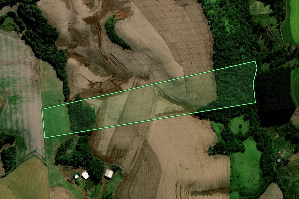Imagem de satélite do imóvel rural em Coronel Vivida (PR), com o contorno declarado no CAR desenhado por cima.
