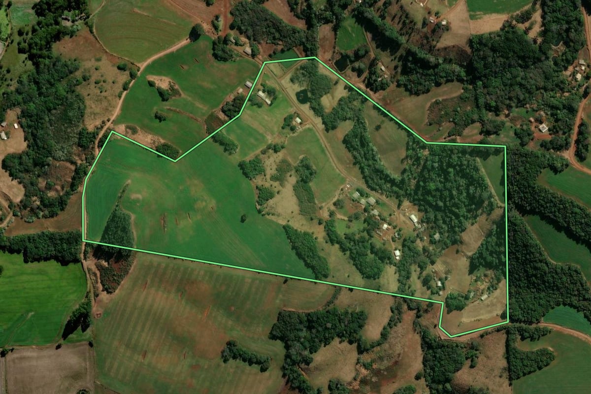 Imagem de satélite do imóvel rural em Coronel Vivida (PR), com o contorno declarado no CAR desenhado por cima.