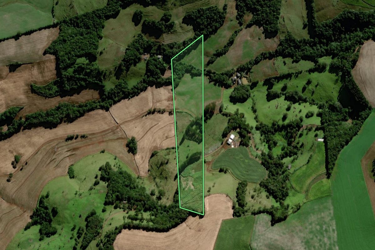 Imagem de satélite do imóvel rural em Coronel Vivida (PR), com o contorno declarado no CAR desenhado por cima.