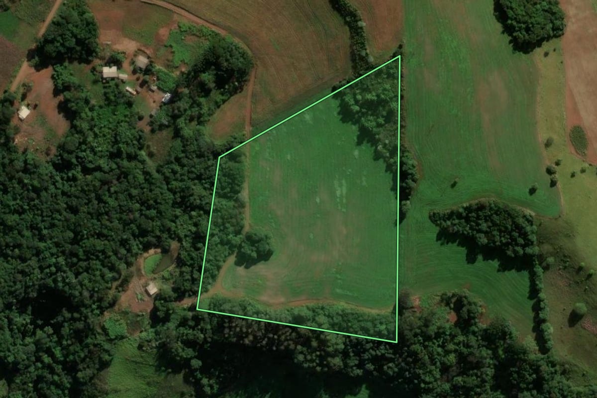 Imagem de satélite do imóvel rural em Coronel Vivida (PR), com o contorno declarado no CAR desenhado por cima.