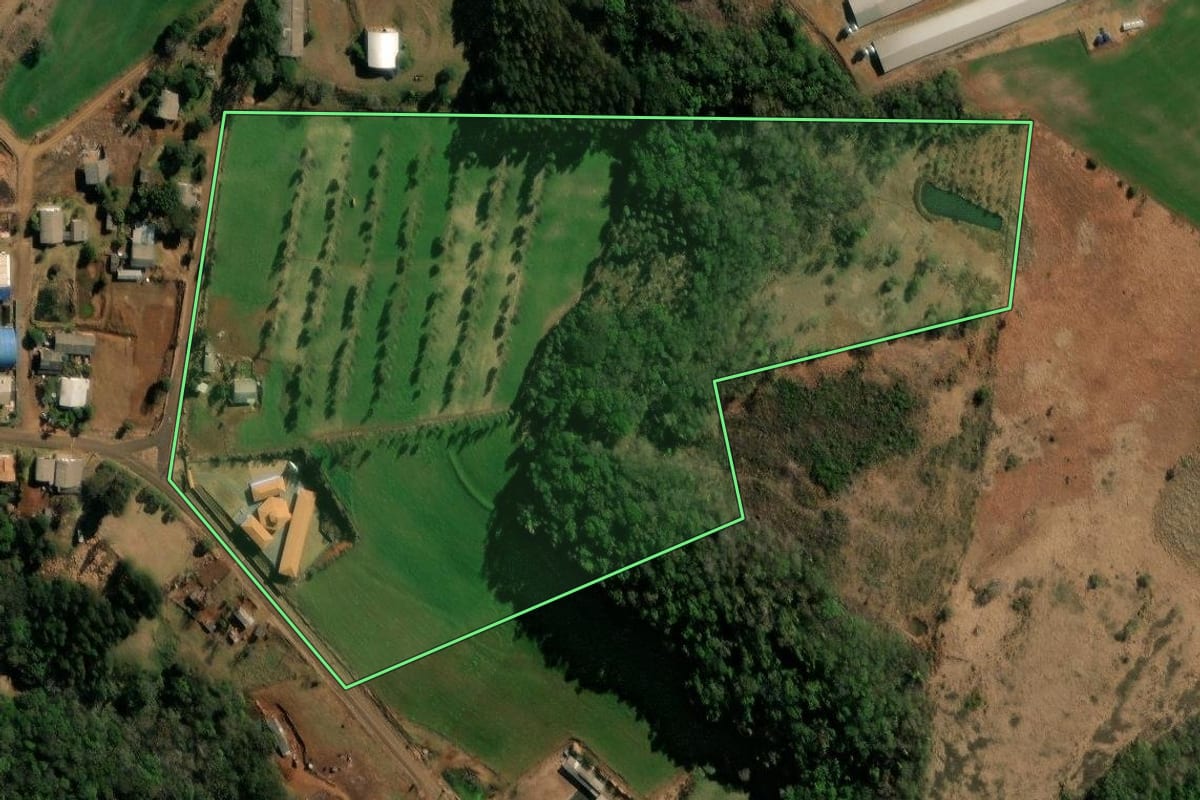 Imagem de satélite do imóvel rural em Coronel Vivida (PR), com o contorno declarado no CAR desenhado por cima.