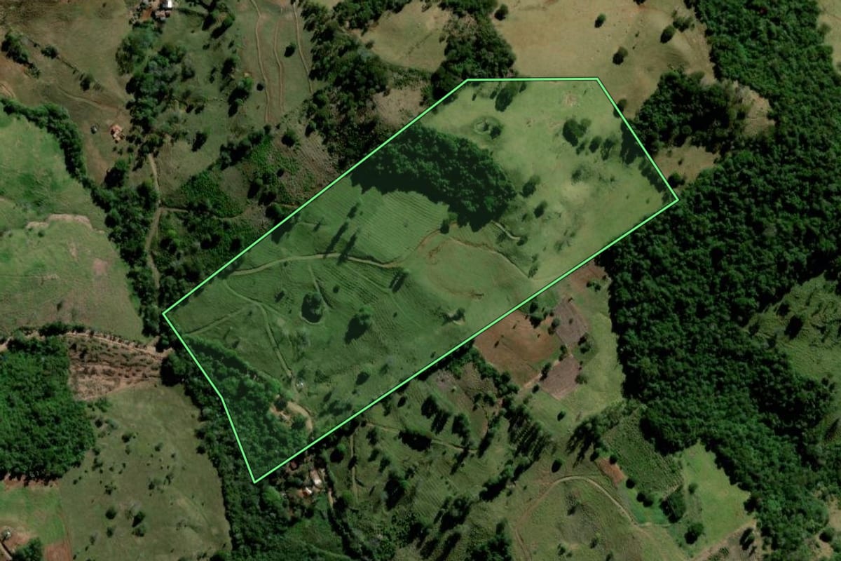 Imagem de satélite do imóvel rural em Corumbataí do Sul (PR), com o contorno declarado no CAR desenhado por cima.