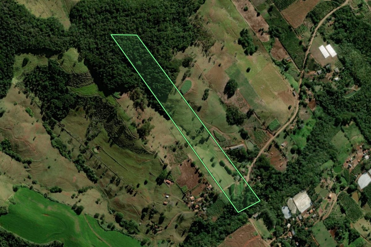 Imagem de satélite do imóvel rural em Corumbataí do Sul (PR), com o contorno declarado no CAR desenhado por cima.