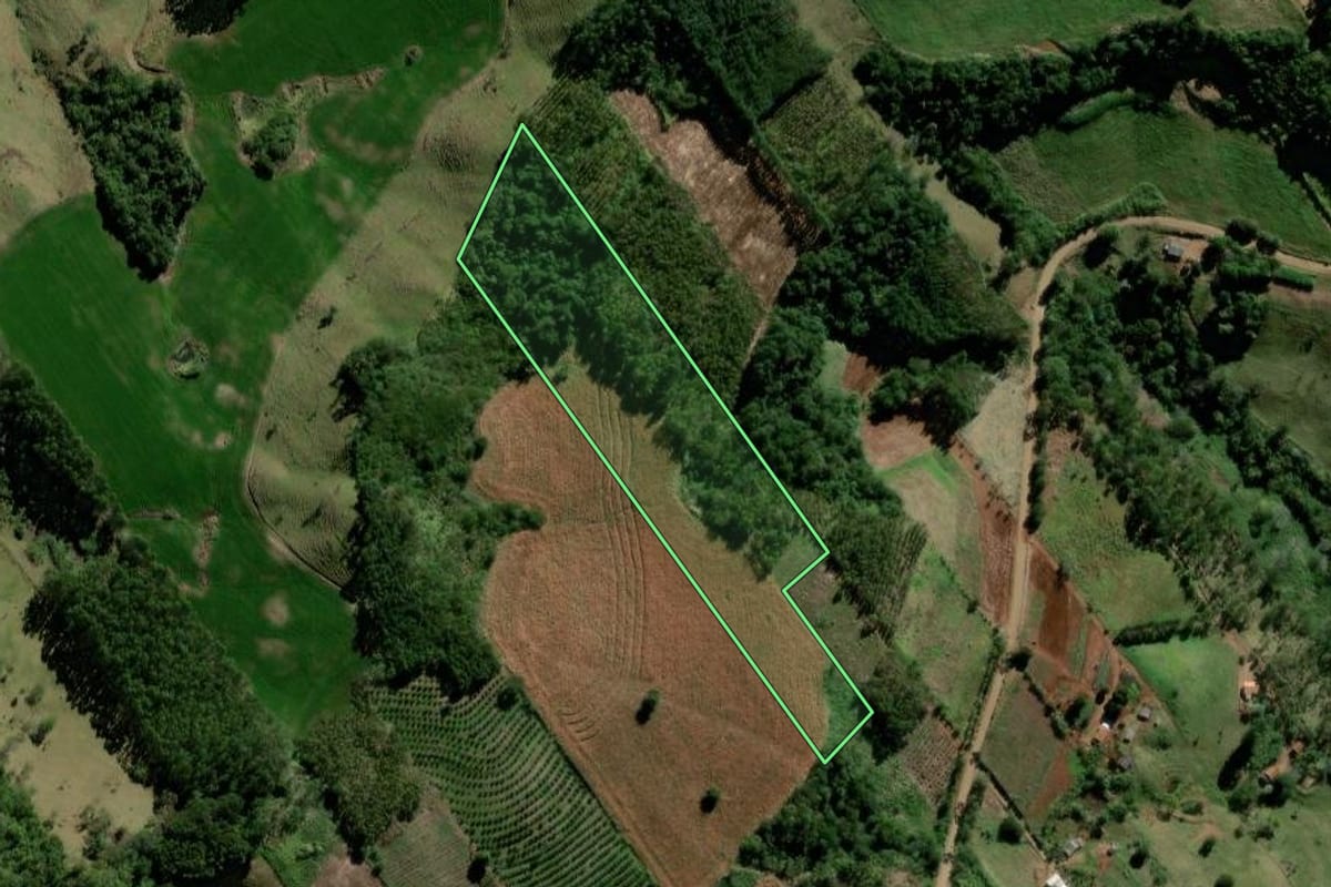 Imagem de satélite do imóvel rural em Corumbataí do Sul (PR), com o contorno declarado no CAR desenhado por cima.