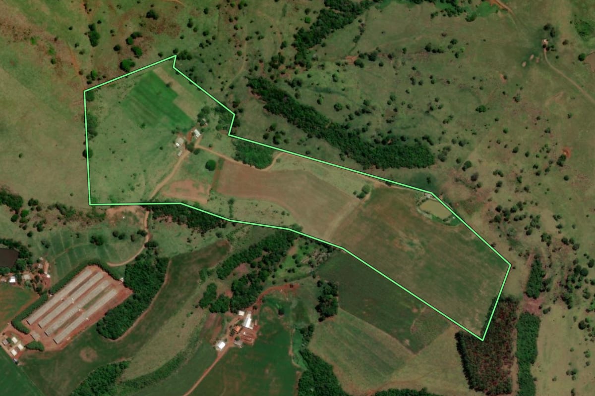 Imagem de satélite do imóvel rural em Cruzeiro do Iguaçu (PR), com o contorno declarado no CAR desenhado por cima.