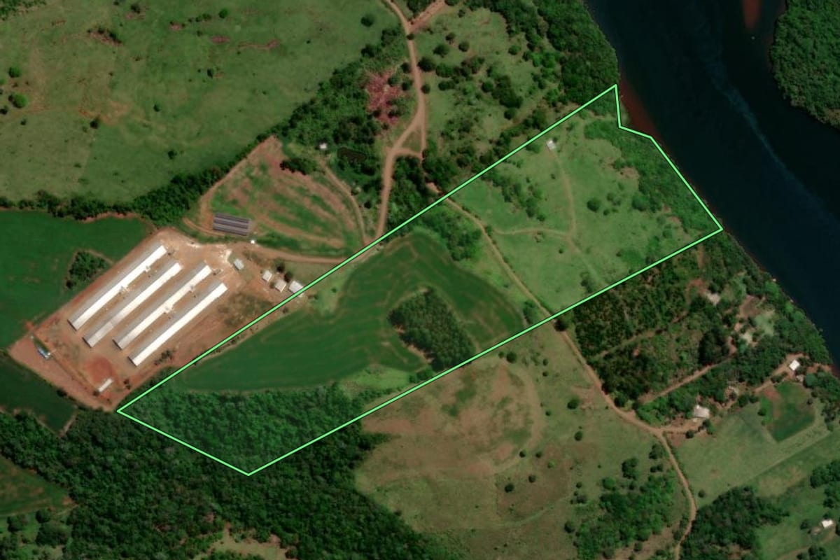 Imagem de satélite do imóvel rural em Cruzeiro do Iguaçu (PR), com o contorno declarado no CAR desenhado por cima.