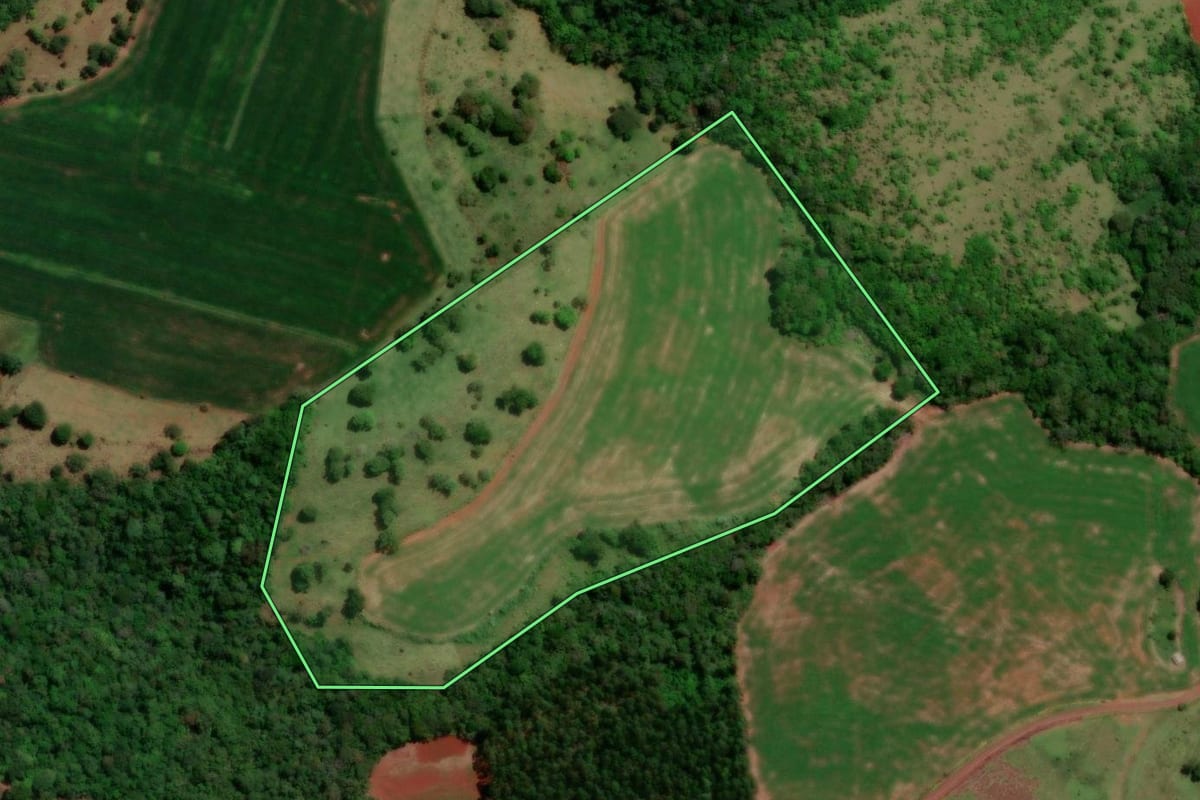 Imagem de satélite do imóvel rural em Cruzeiro do Iguaçu (PR), com o contorno declarado no CAR desenhado por cima.