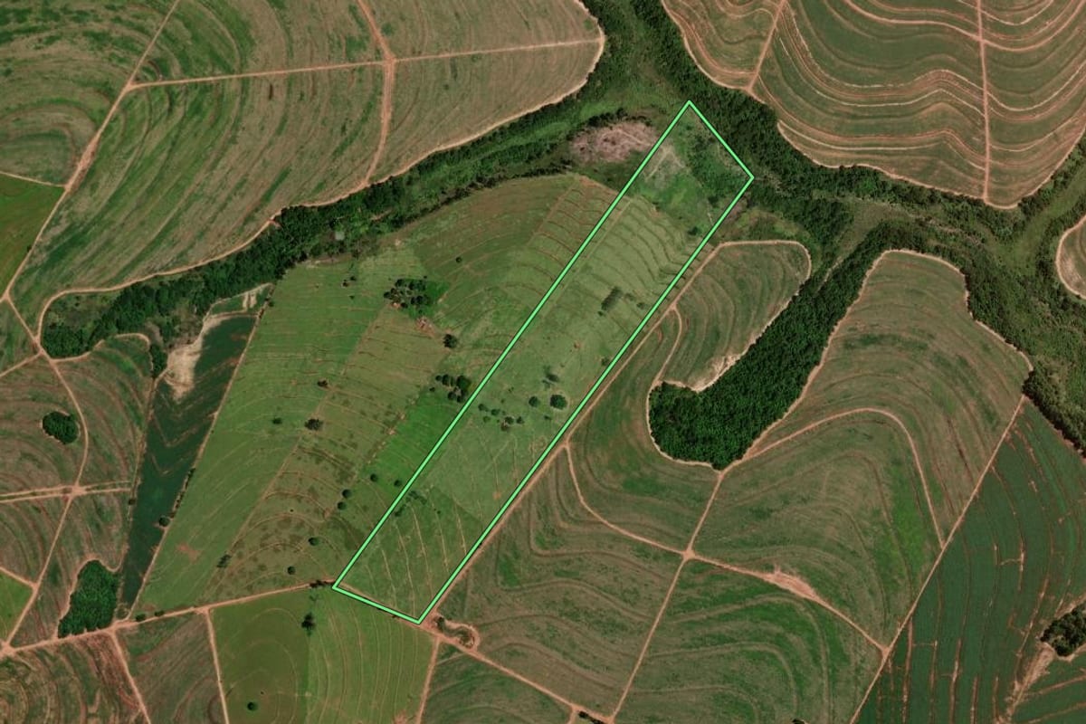 Imagem de satélite do imóvel rural em Cruzeiro do Oeste (PR), com o contorno declarado no CAR desenhado por cima.