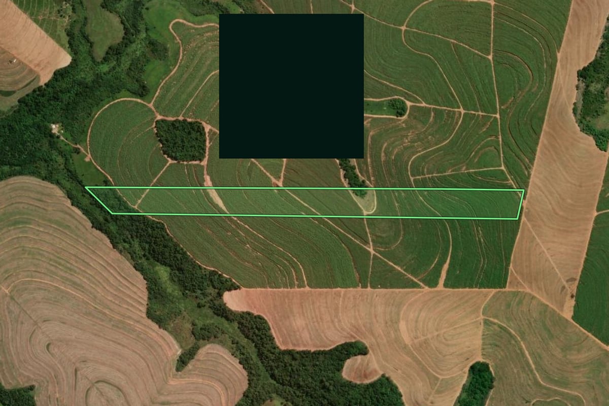 Imagem de satélite do imóvel rural em Cruzeiro do Oeste (PR), com o contorno declarado no CAR desenhado por cima.