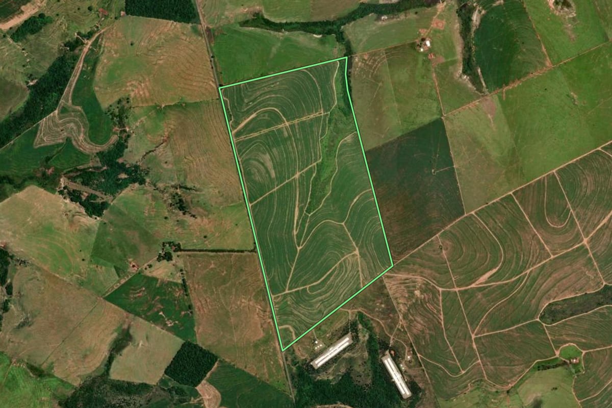 Imagem de satélite do imóvel rural em Cruzeiro do Oeste (PR), com o contorno declarado no CAR desenhado por cima.