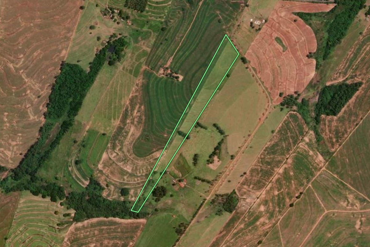 Imagem de satélite do imóvel rural em Cruzeiro do Oeste (PR), com o contorno declarado no CAR desenhado por cima.