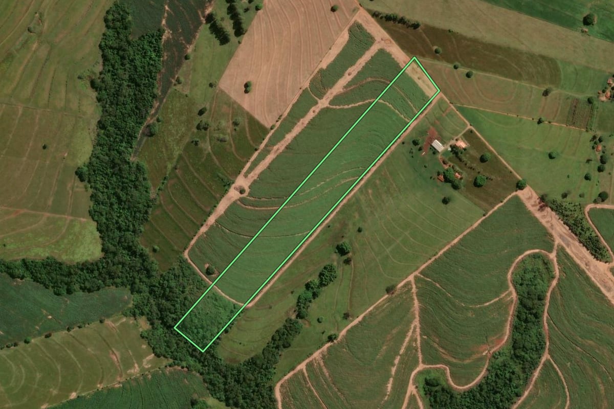 Imagem de satélite do imóvel rural em Cruzeiro do Oeste (PR), com o contorno declarado no CAR desenhado por cima.