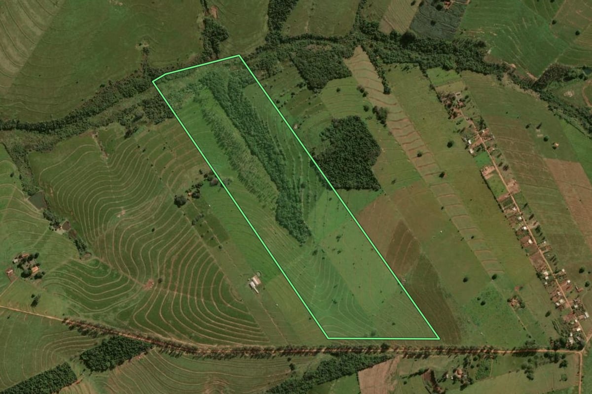 Imagem de satélite do imóvel rural em Cruzeiro do Oeste (PR), com o contorno declarado no CAR desenhado por cima.