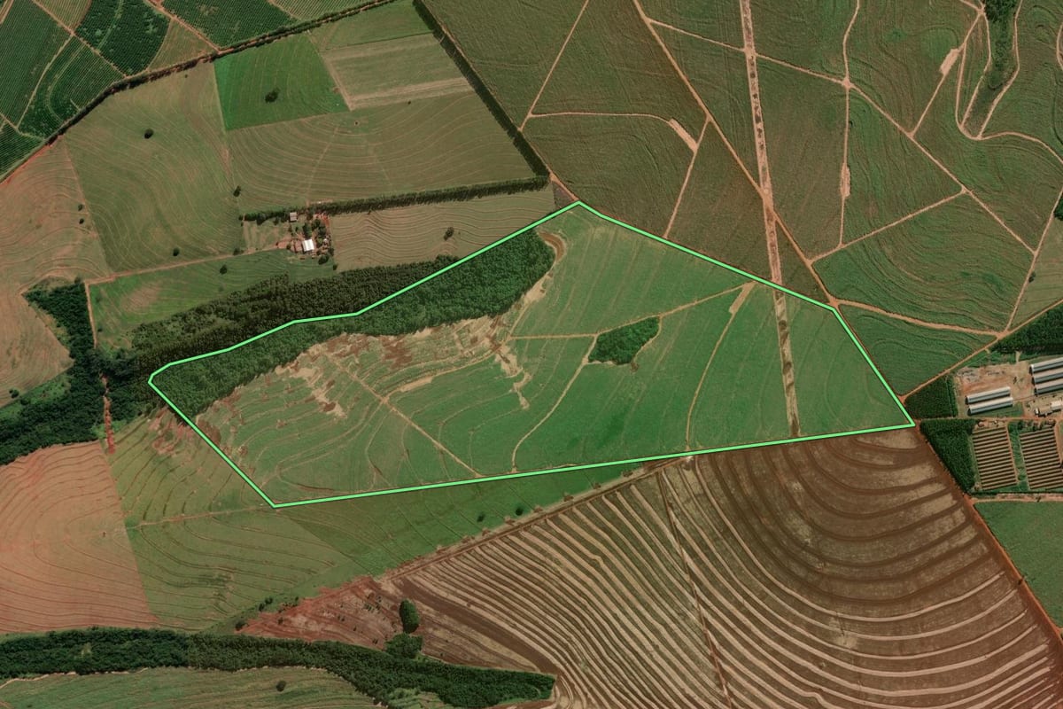 Imagem de satélite do imóvel rural em Cruzeiro do Sul (PR), com o contorno declarado no CAR desenhado por cima.