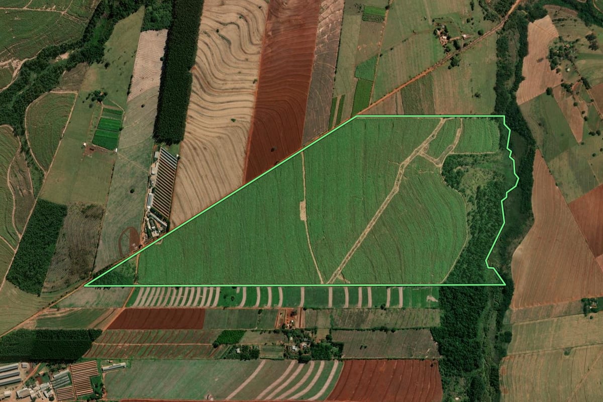 Imagem de satélite do imóvel rural em Cruzeiro do Sul (PR), com o contorno declarado no CAR desenhado por cima.