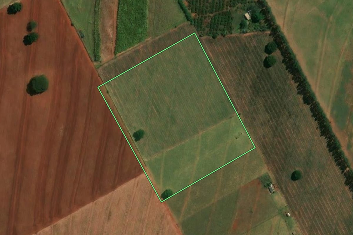 Imagem de satélite do imóvel rural em Cruzeiro do Sul (PR), com o contorno declarado no CAR desenhado por cima.