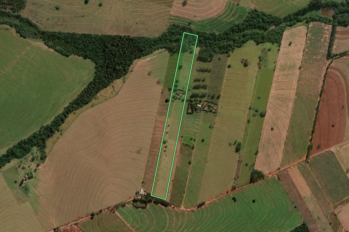Imagem de satélite do imóvel rural em Cruzeiro do Sul (PR), com o contorno declarado no CAR desenhado por cima.