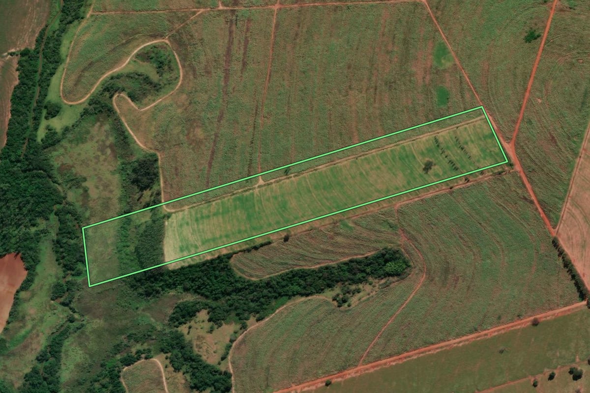 Imagem de satélite do imóvel rural em Cruzeiro do Sul (PR), com o contorno declarado no CAR desenhado por cima.