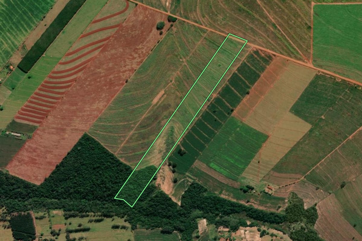 Imagem de satélite do imóvel rural em Cruzeiro do Sul (PR), com o contorno declarado no CAR desenhado por cima.