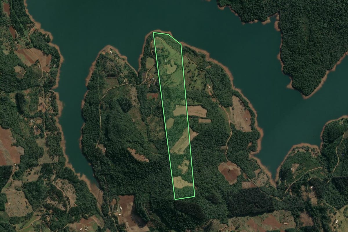 Imagem de satélite do imóvel rural em Cruz Machado (PR), com o contorno declarado no CAR desenhado por cima.