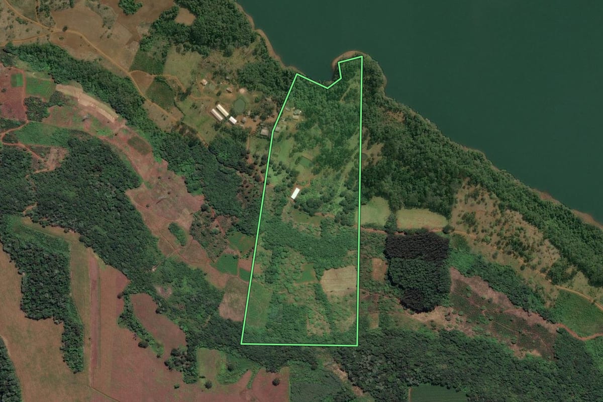 Imagem de satélite do imóvel rural em Cruz Machado (PR), com o contorno declarado no CAR desenhado por cima.