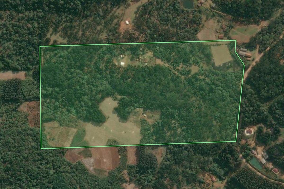 Imagem de satélite do imóvel rural em Cruz Machado (PR), com o contorno declarado no CAR desenhado por cima.