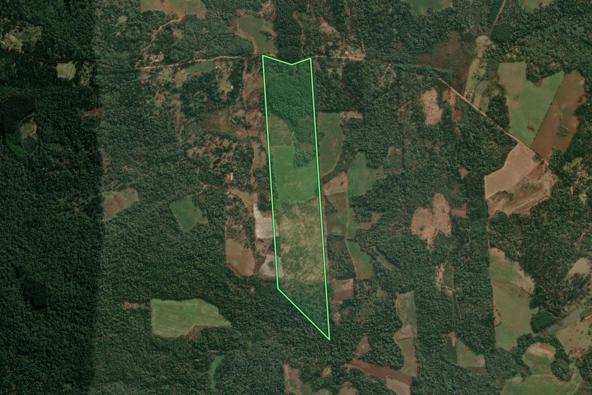 Imagem de satélite do imóvel rural em Cruz Machado (PR), com o contorno declarado no CAR desenhado por cima.