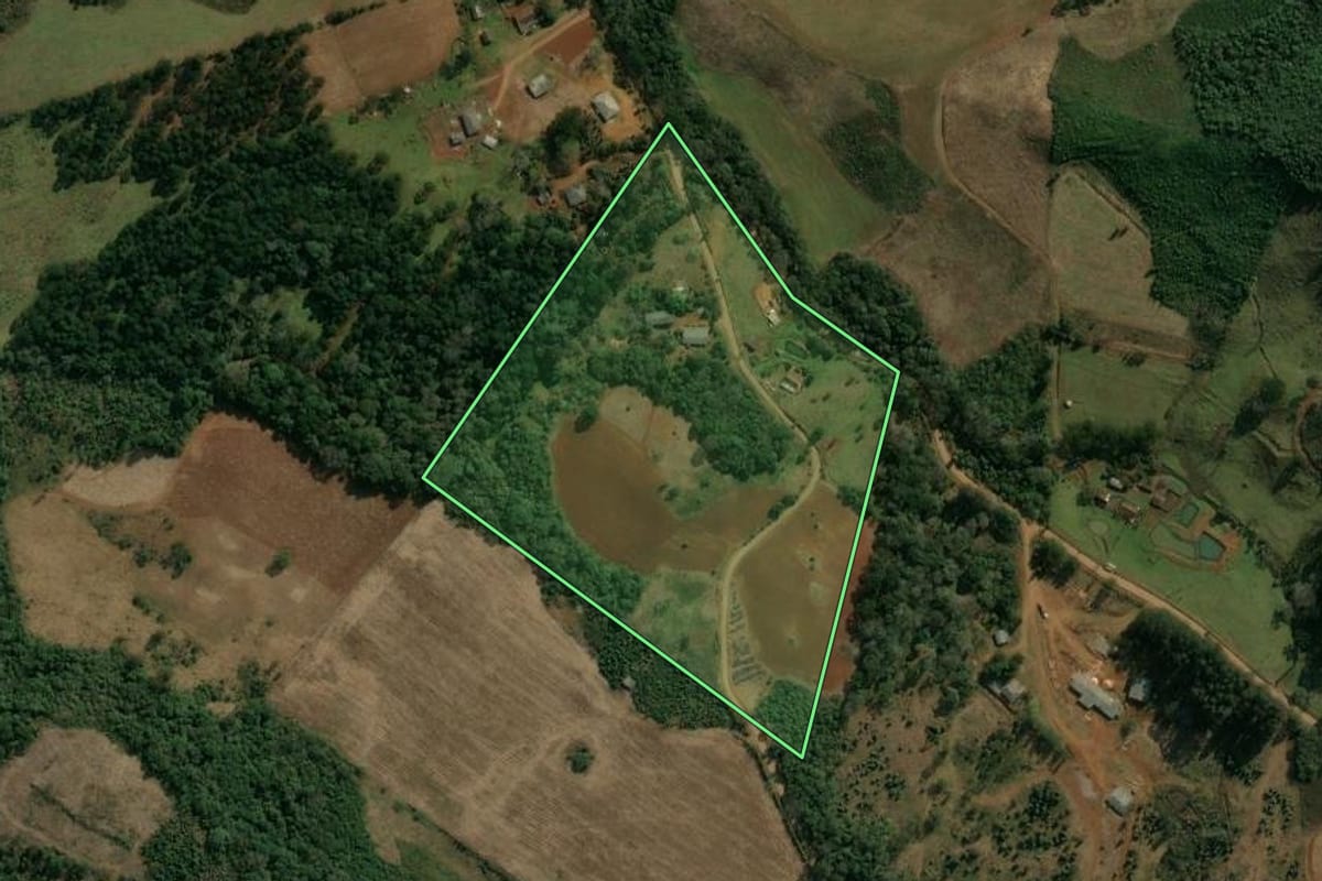 Imagem de satélite do imóvel rural em Cruz Machado (PR), com o contorno declarado no CAR desenhado por cima.