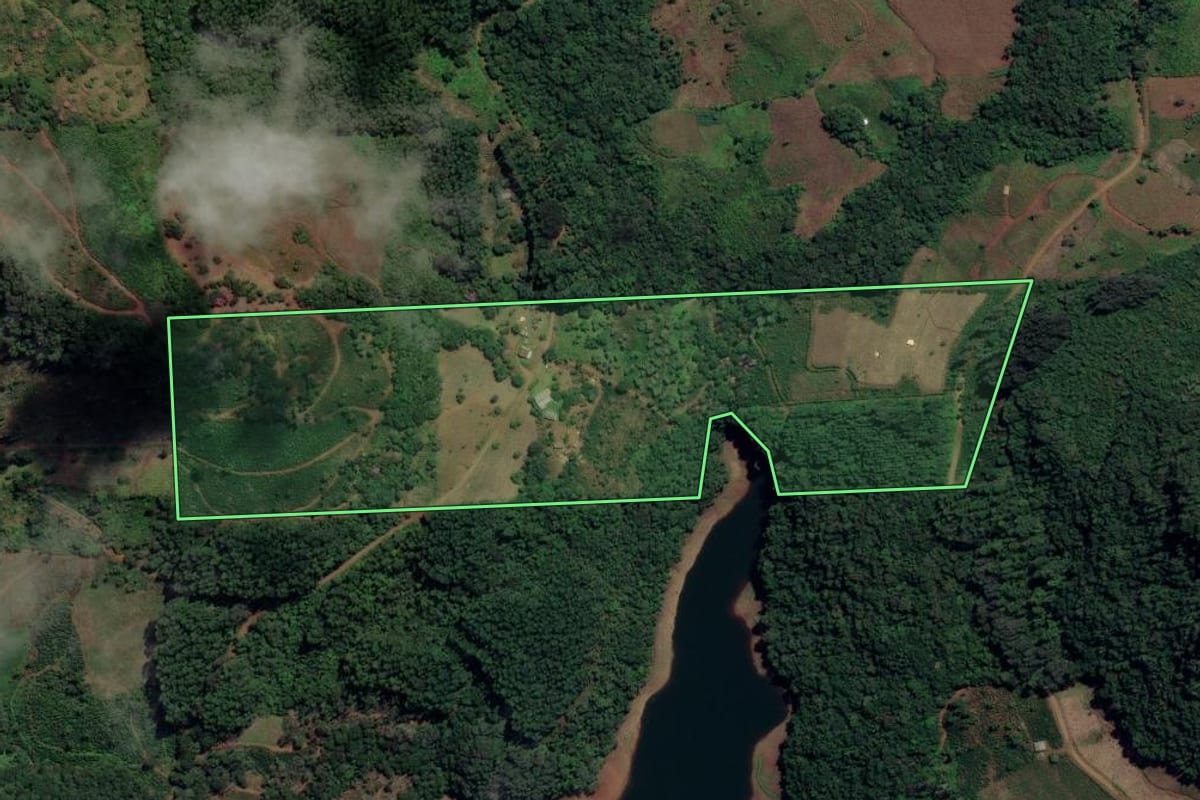 Imagem de satélite do imóvel rural em Cruz Machado (PR), com o contorno declarado no CAR desenhado por cima.