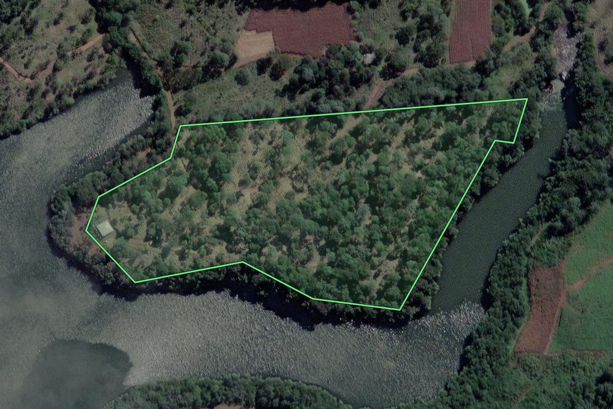 Imagem de satélite do imóvel rural em Cruz Machado (PR), com o contorno declarado no CAR desenhado por cima.