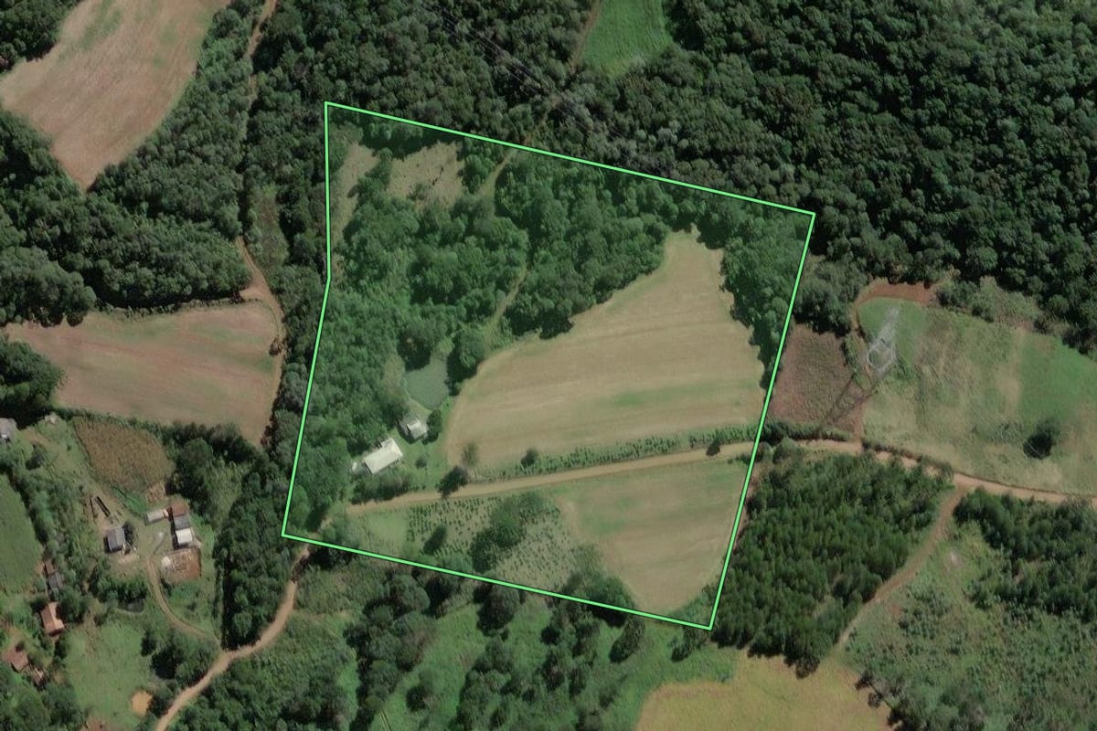 Imagem de satélite do imóvel rural em Cruz Machado (PR), com o contorno declarado no CAR desenhado por cima.