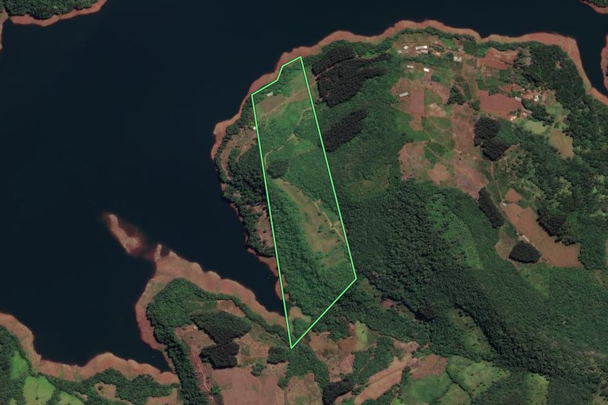 Imagem de satélite do imóvel rural em Cruz Machado (PR), com o contorno declarado no CAR desenhado por cima.