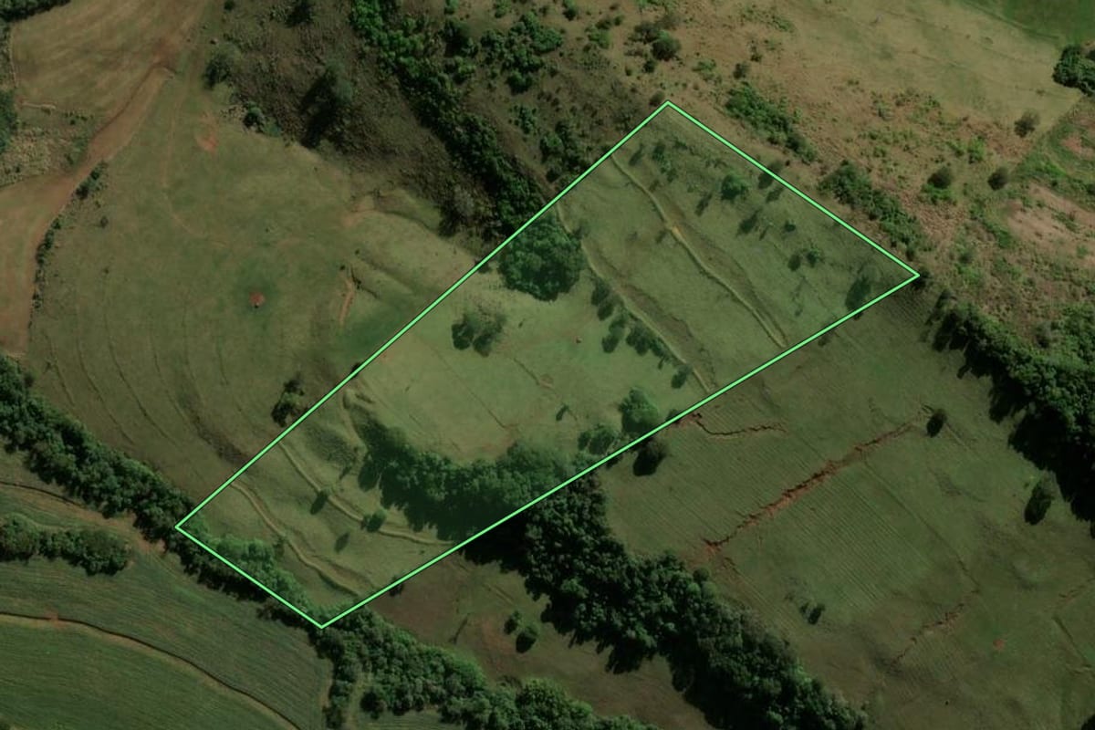 Imagem de satélite do imóvel rural em Cruzmaltina (PR), com o contorno declarado no CAR desenhado por cima.