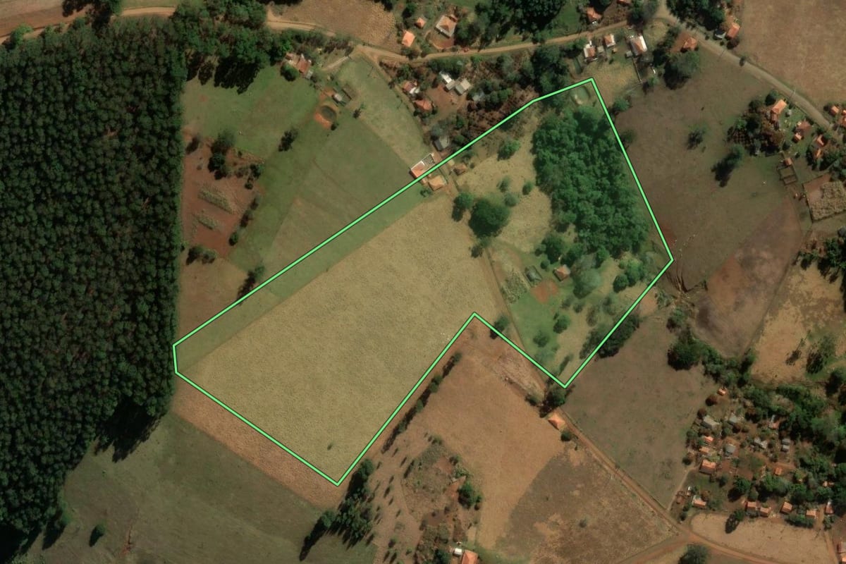 Imagem de satélite do imóvel rural em Curiúva (PR), com o contorno declarado no CAR desenhado por cima.