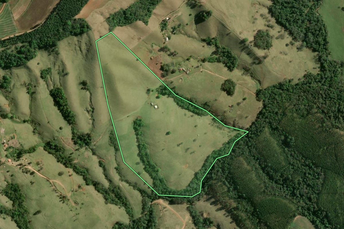 Imagem de satélite do imóvel rural em Curiúva (PR), com o contorno declarado no CAR desenhado por cima.