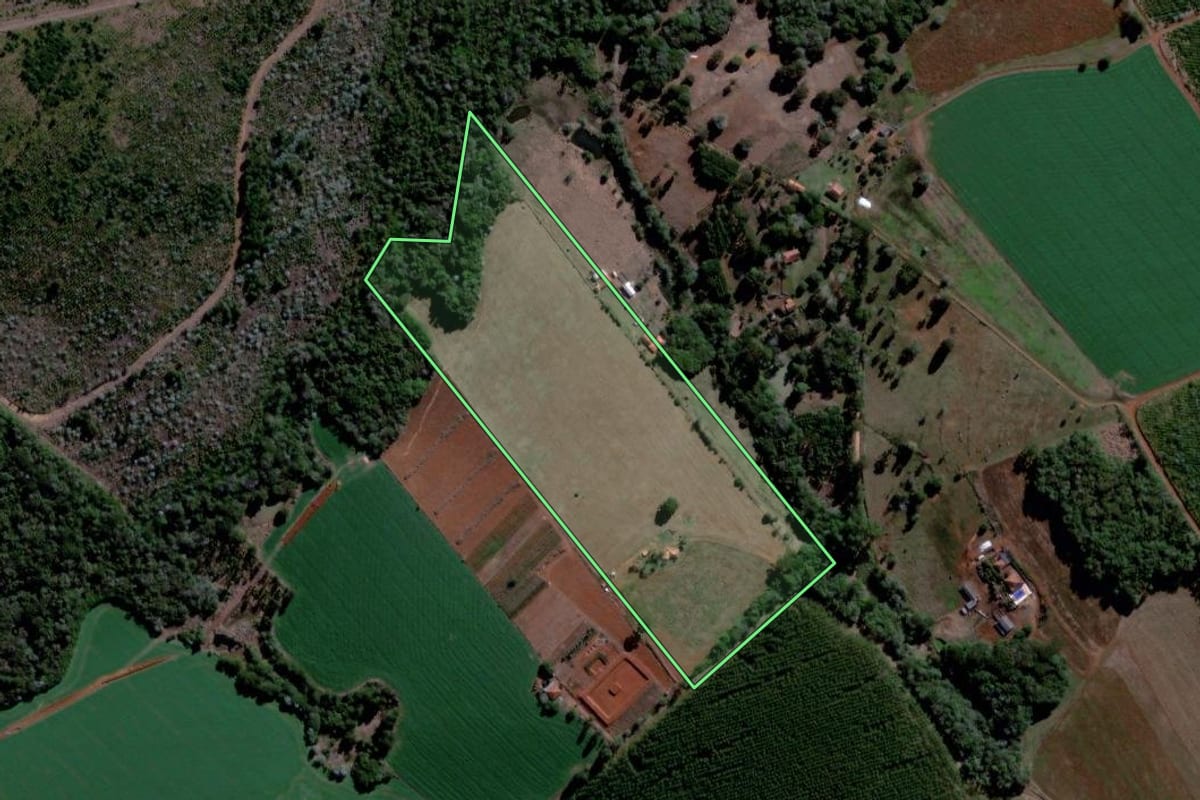 Imagem de satélite do imóvel rural em Curiúva (PR), com o contorno declarado no CAR desenhado por cima.