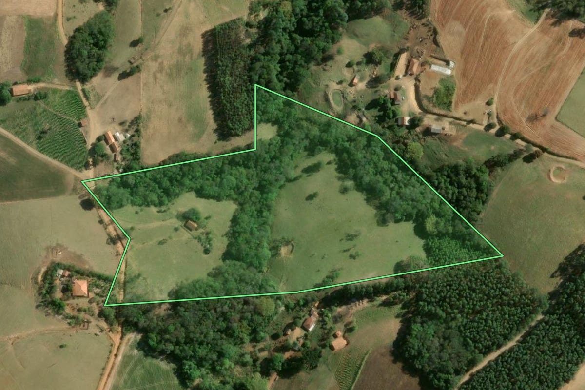 Imagem de satélite do imóvel rural em Curiúva (PR), com o contorno declarado no CAR desenhado por cima.