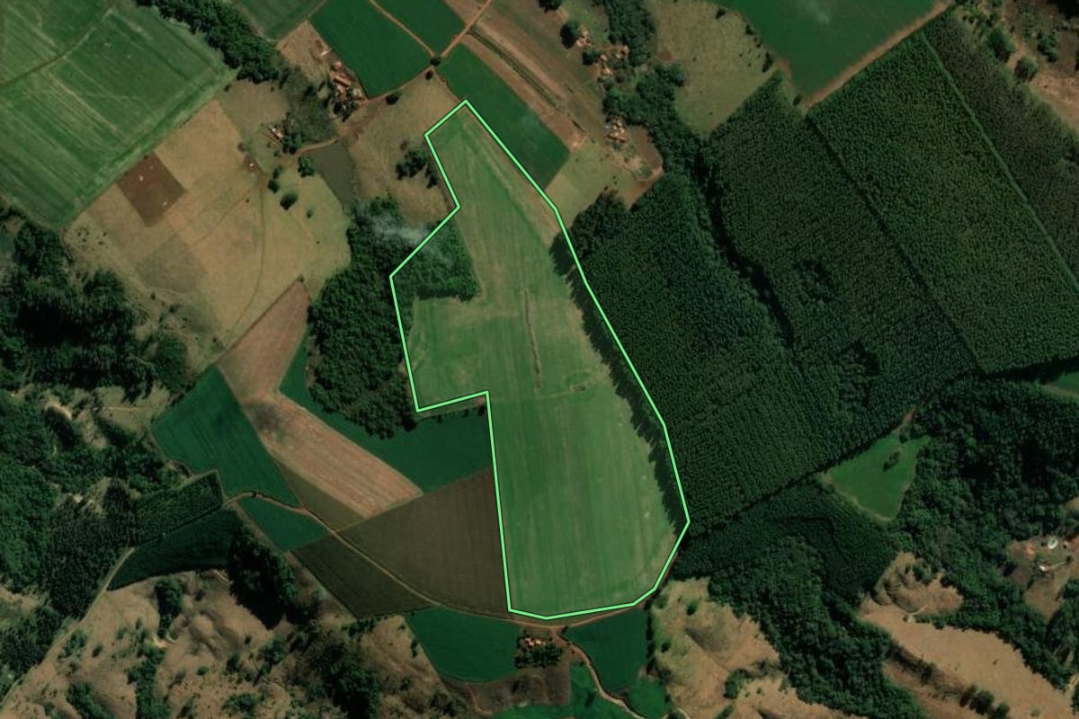 Imagem de satélite do imóvel rural em Curiúva (PR), com o contorno declarado no CAR desenhado por cima.