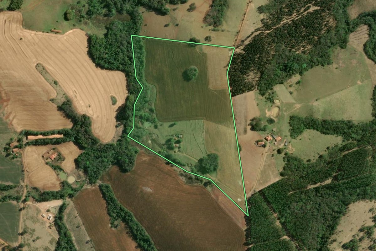 Imagem de satélite do imóvel rural em Curiúva (PR), com o contorno declarado no CAR desenhado por cima.