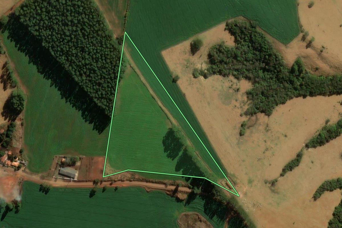 Imagem de satélite do imóvel rural em Curiúva (PR), com o contorno declarado no CAR desenhado por cima.