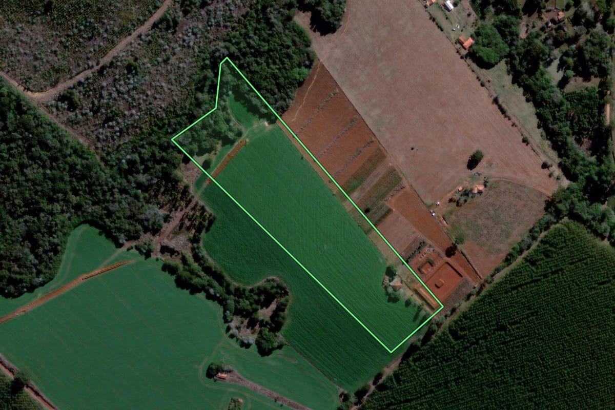 Imagem de satélite do imóvel rural em Curiúva (PR), com o contorno declarado no CAR desenhado por cima.