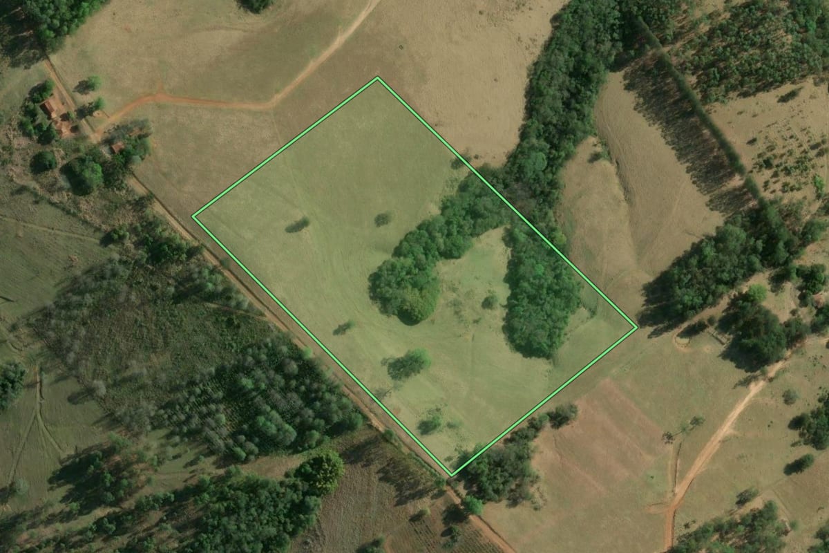 Imagem de satélite do imóvel rural em Curiúva (PR), com o contorno declarado no CAR desenhado por cima.