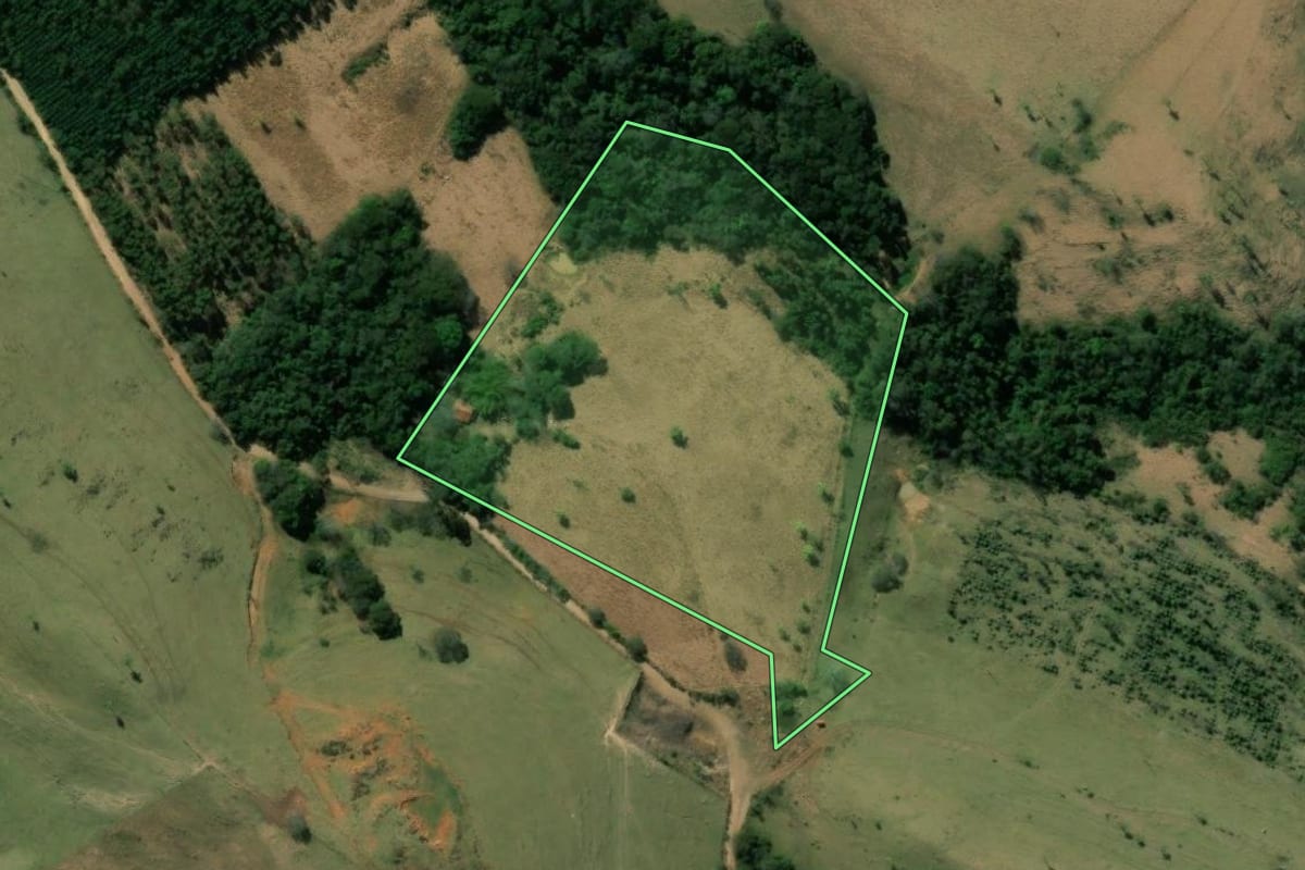 Imagem de satélite do imóvel rural em Curiúva (PR), com o contorno declarado no CAR desenhado por cima.